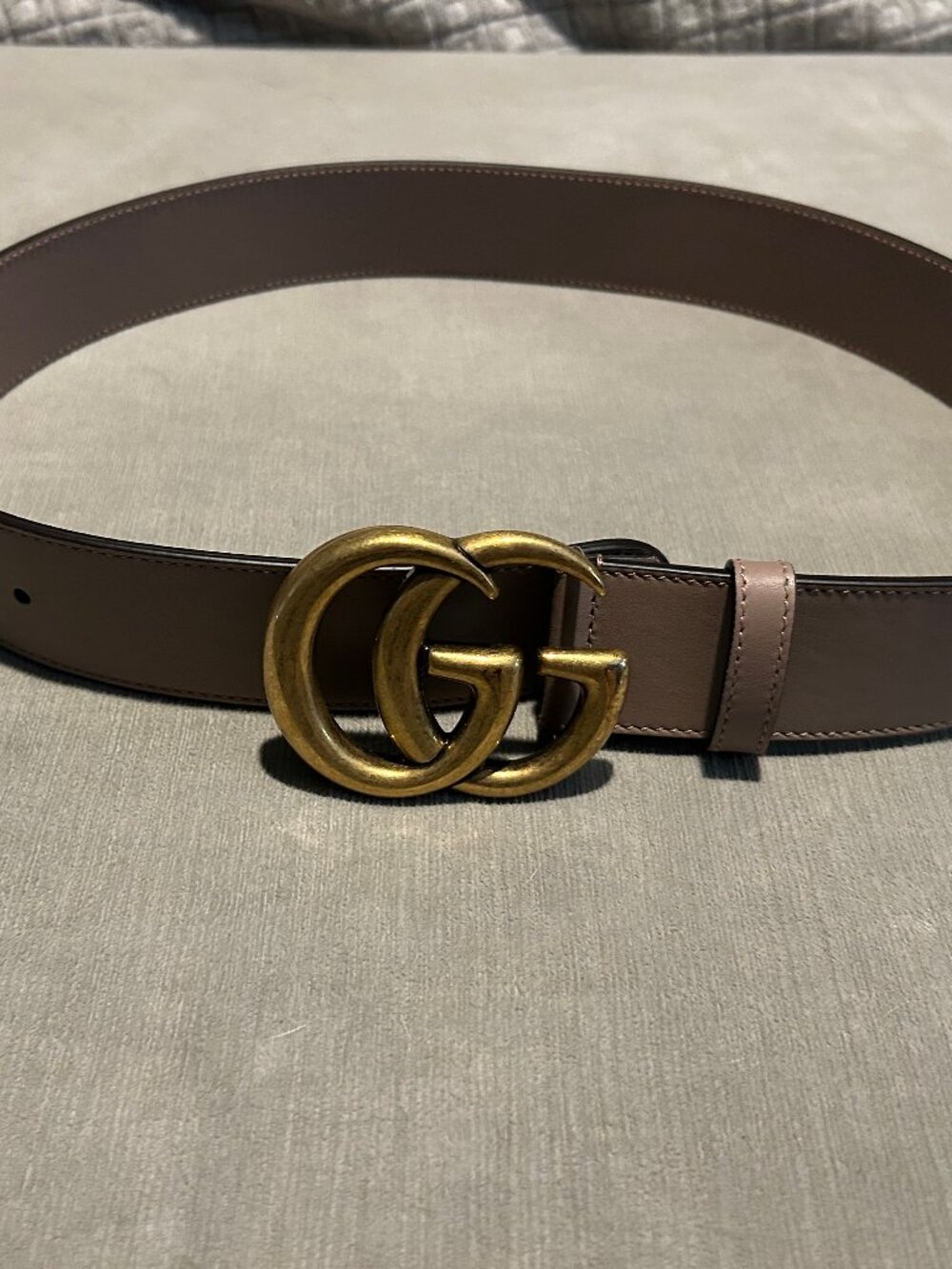GUCCI GG Marmont 1.5" Porcelain Rose Leather Belt Antique Gold Size 75